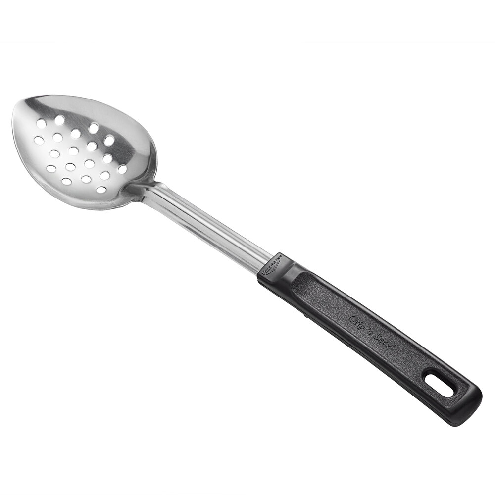 Vollrath 46946 14" Stainless Steel Perforated Basting Spoon with Black Grip 'N Serv® Handle