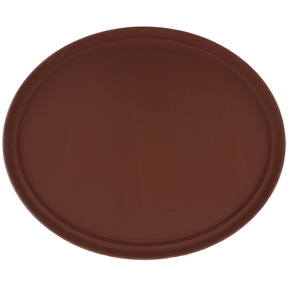 GET NS-2500-BR 25" x 20" Brown Oval Fiberglass Non-Skid Serving Tray