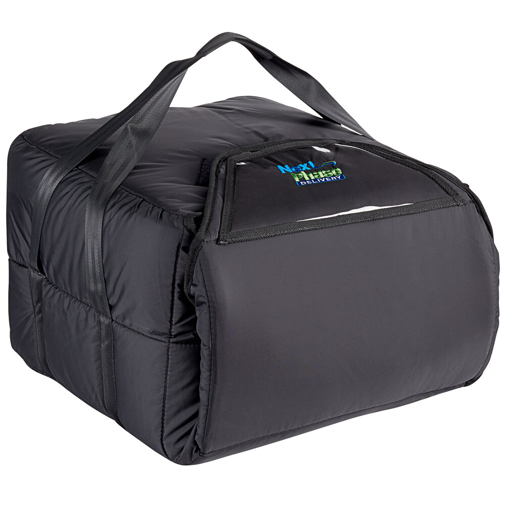 Vesture NextPhase Black Insulated Pizza Delivery Bag with Bio-PCM Technology, 18" x 18" x 12 1/2" - Holds Up To (5) 16" Pizzas