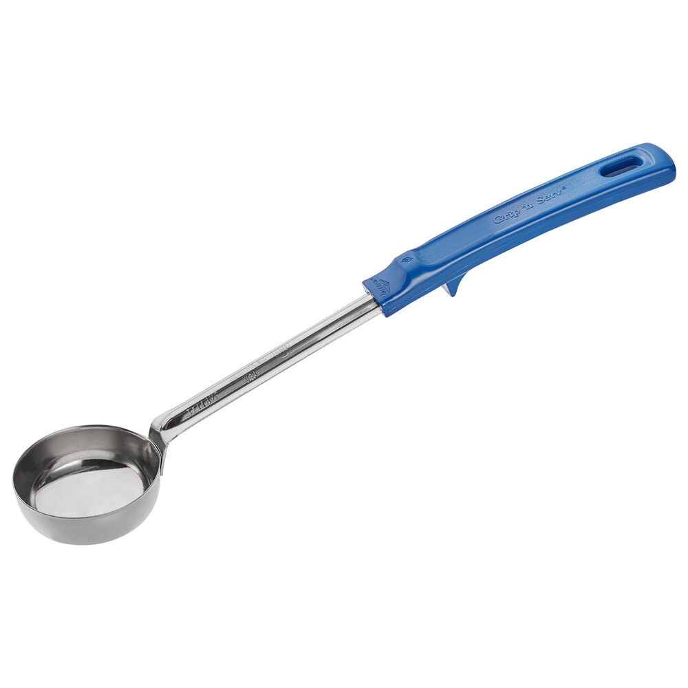 Vollrath 62157 2 oz. Blue Solid Round Stainless Steel Spoodle® Portion Spoon with Grip 'N Serve® Handle