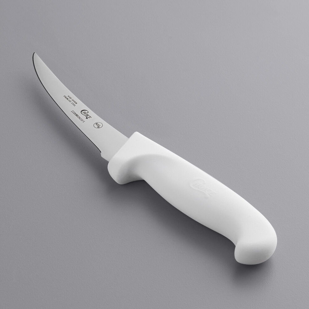 Choice 5" Curved Flexible Boning Knife with White Handles
