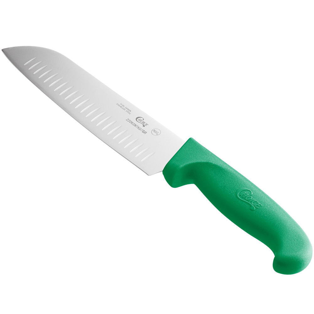 Choice 7" Santoku Knife with Granton Edge and Green Handle