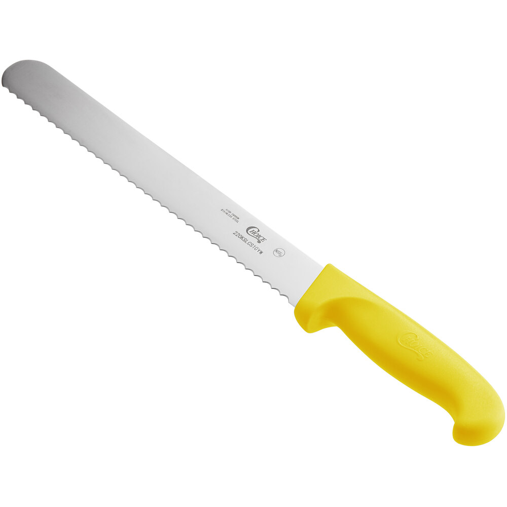 Choice 10" Serrated Edge Slicing / Bread Knife with Yellow Handle
