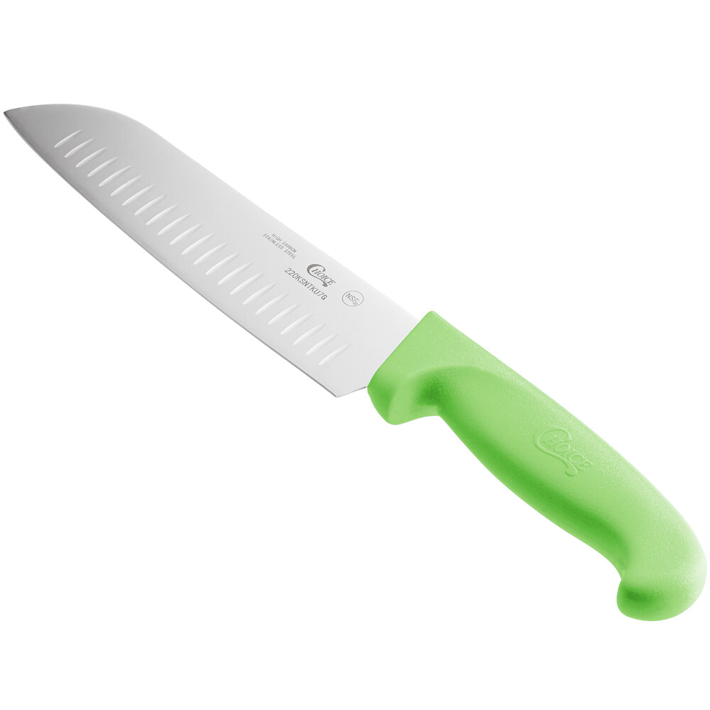 Choice 7" Santoku Knife with Granton Edge and Neon Green Handle