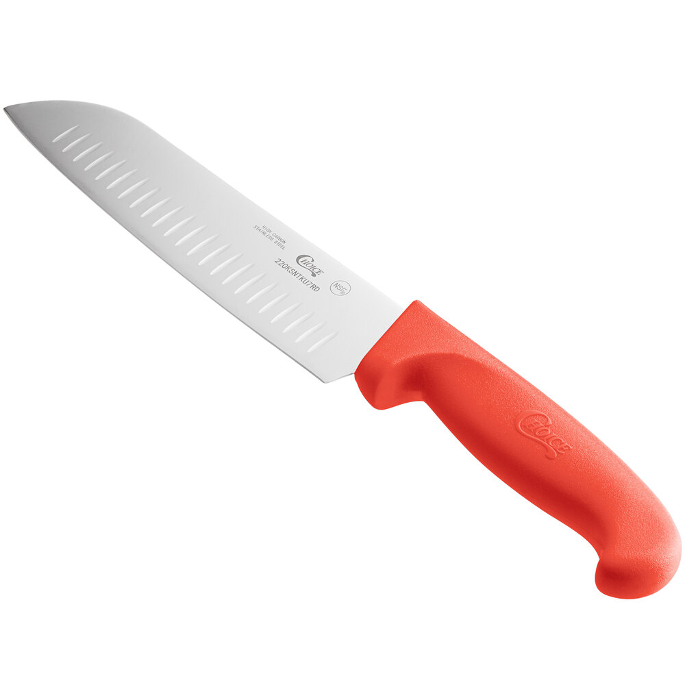 Choice 7" Santoku Knife with Granton Edge and Red Handle
