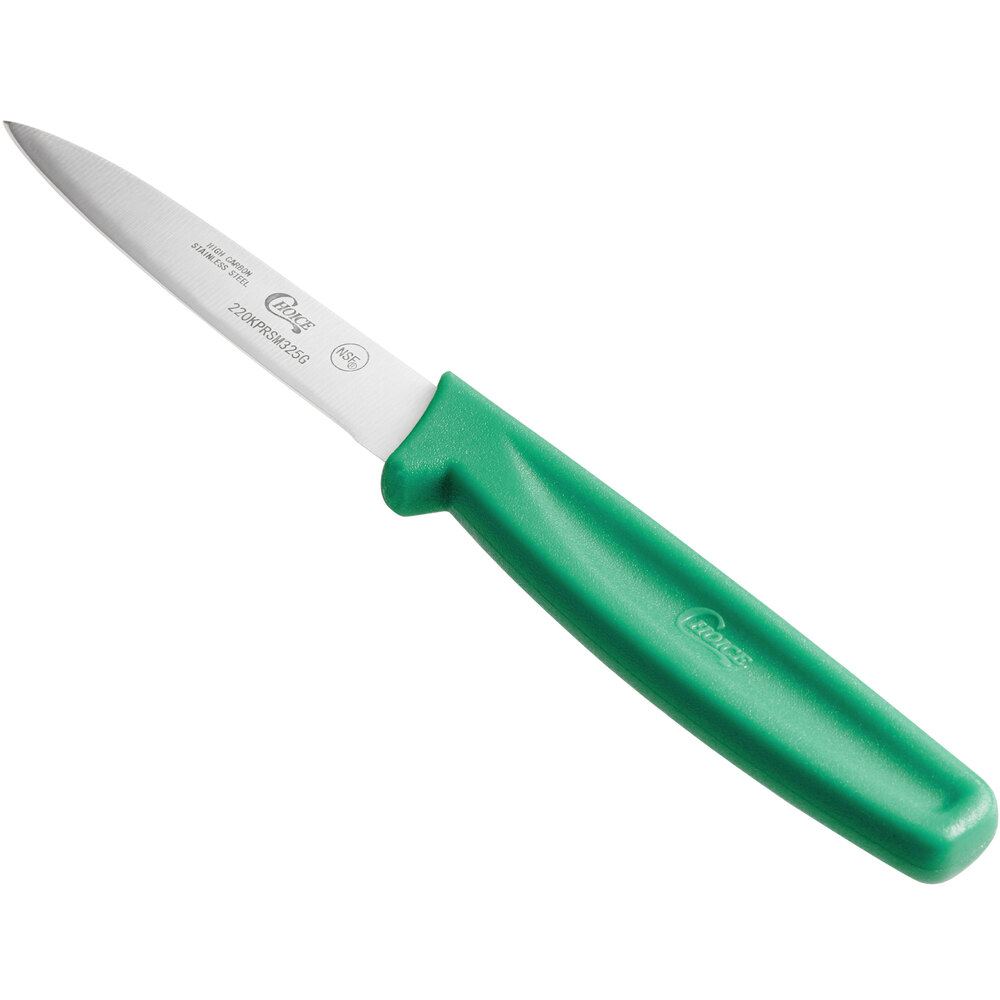Choice 3 1/4" Smooth Edge Paring Knife with Green Handle