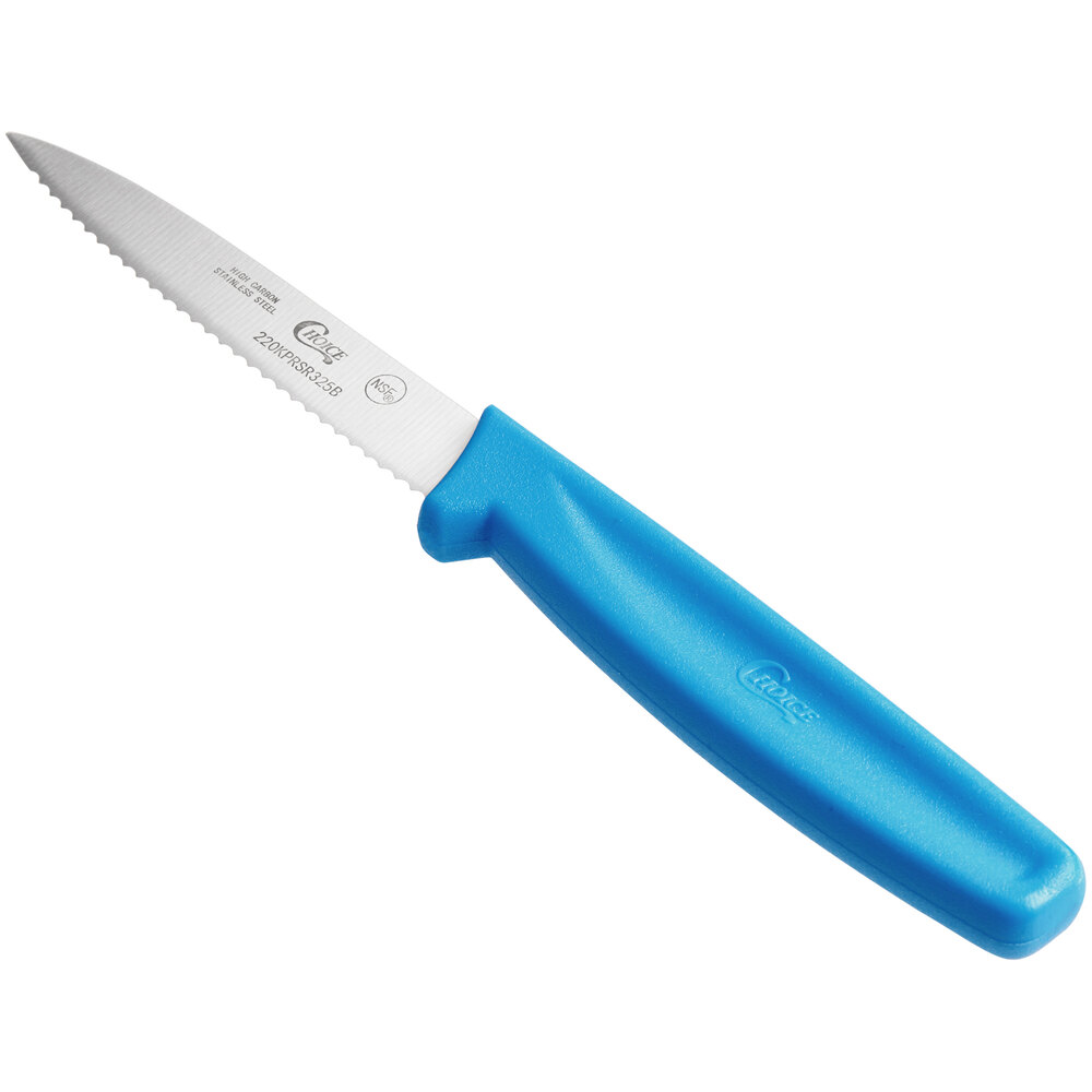 Choice 3 1/4" Serrated Edge Paring Knife with Blue Handle