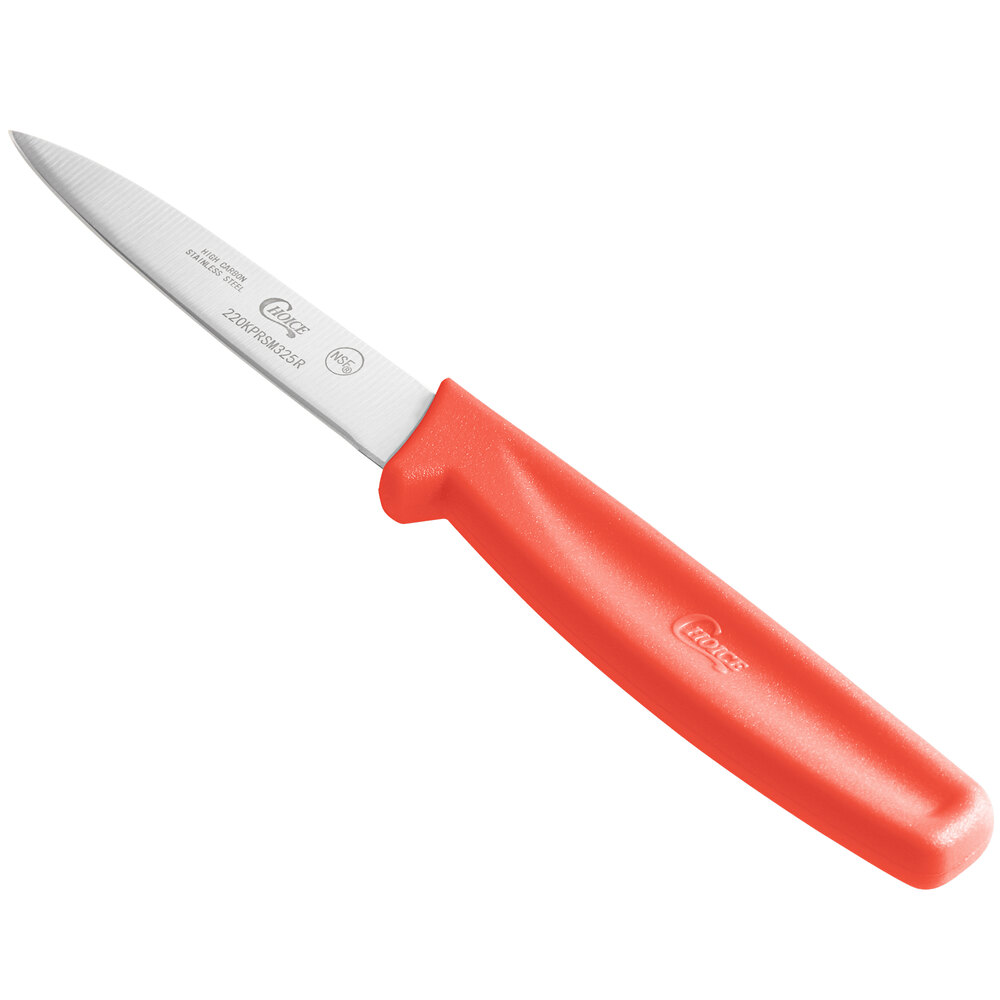 Choice 3 1/4" Smooth Edge Paring Knife with Red Handle