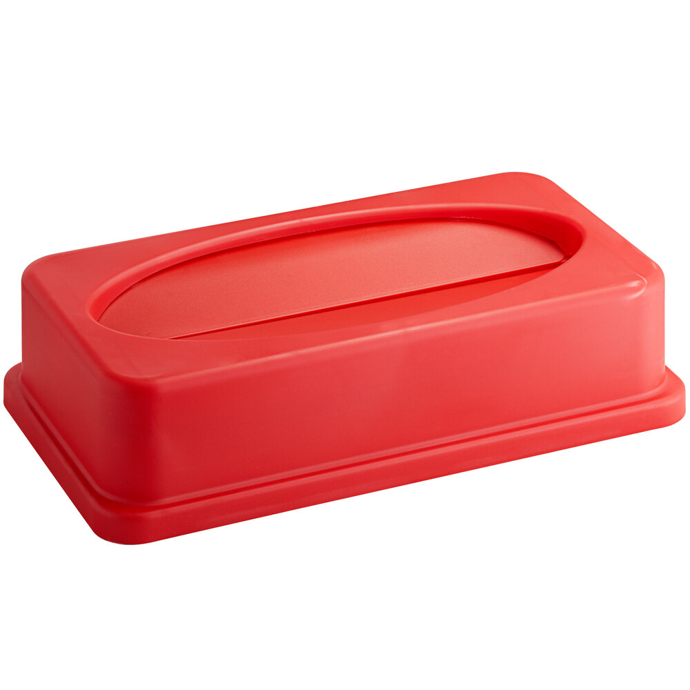 Lavex Red Slim Rectangular Trash Can Drop Shot Lid