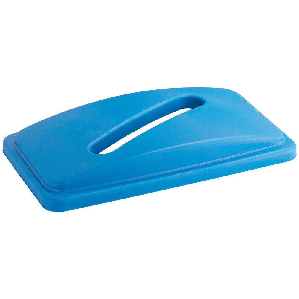 Lavex Blue Slim Rectangular Recycling Trash Can Lid with Paper Slot