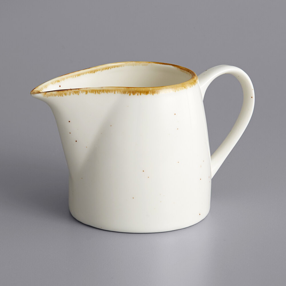 Acopa Keystone 10 oz. Vanilla Bean Stoneware Creamer - 2/Pack