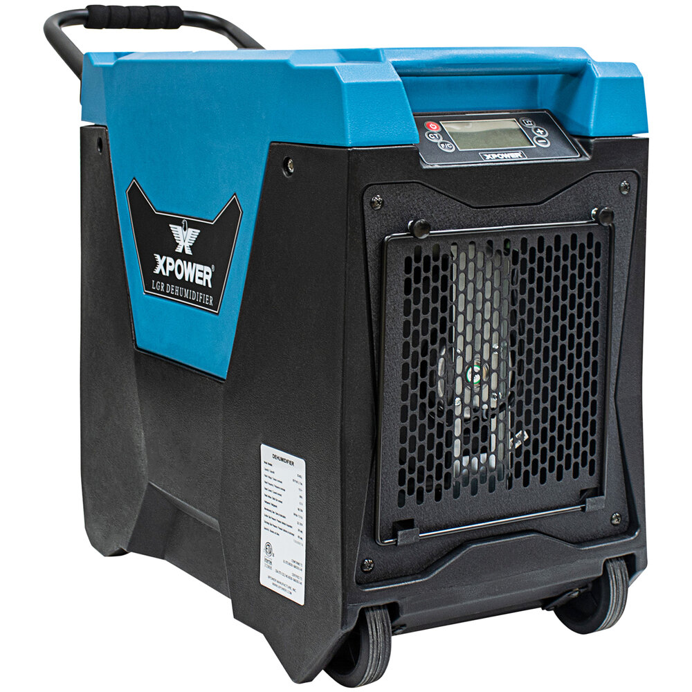 XPOWER XD-85L2-Blue 145 Pint Commercial Dehumidifier with Automatic Purge Pump, Drainage Hose, Handle, and Wheels