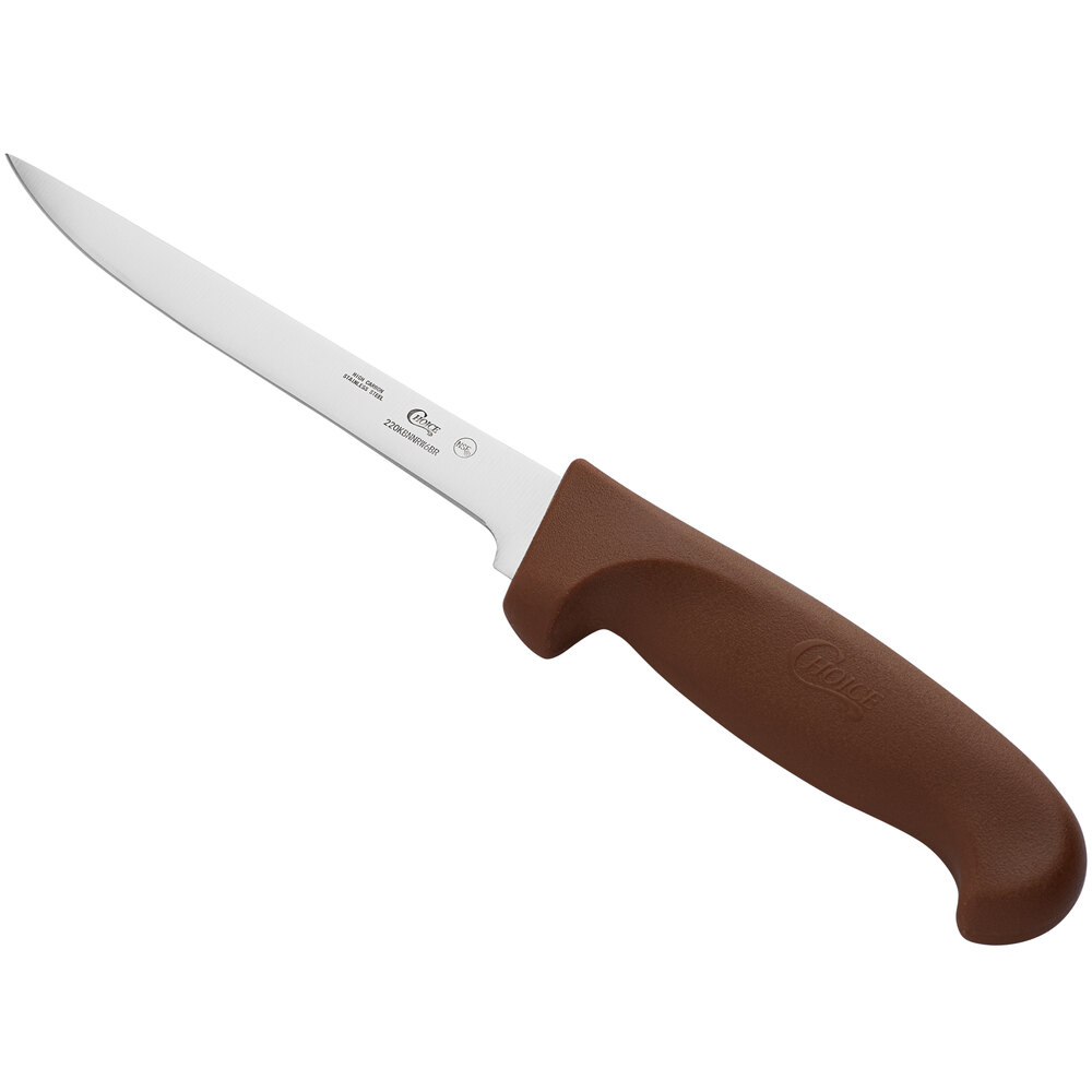 Choice 6" Narrow Stiff Boning Knife with Brown Handle