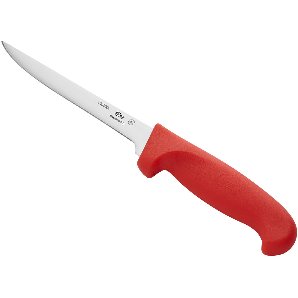 Choice 6" Narrow Stiff Boning Knife with Red Handle