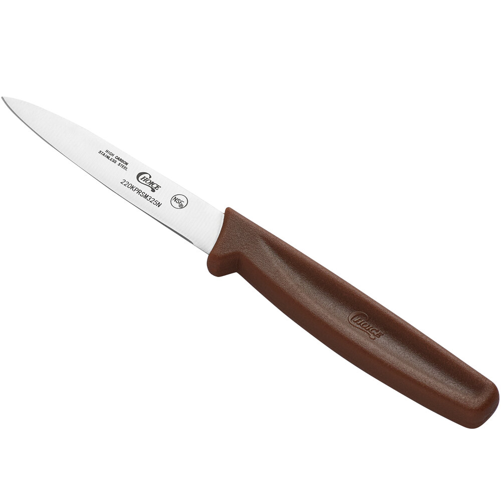 Choice 3 1/4" Smooth Edge Paring Knife with Brown Handle