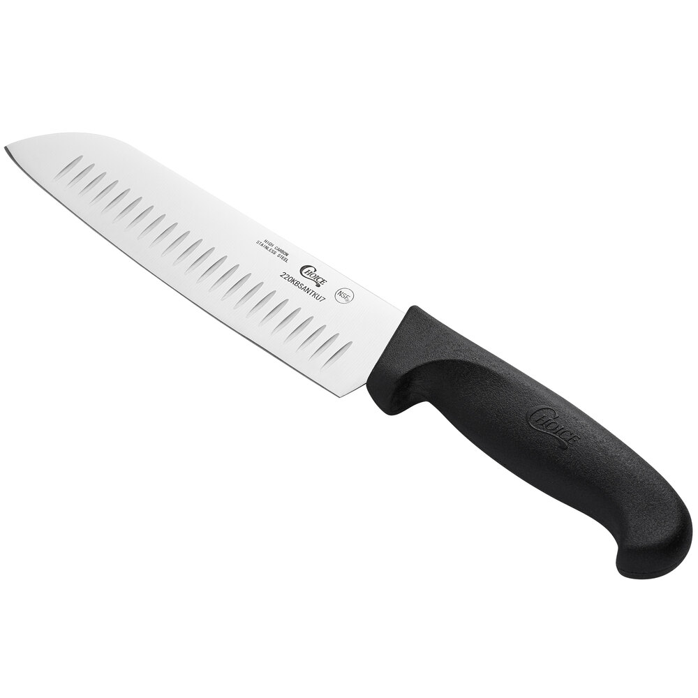 Choice 7" Santoku Knife with Granton Edge and Black Handle