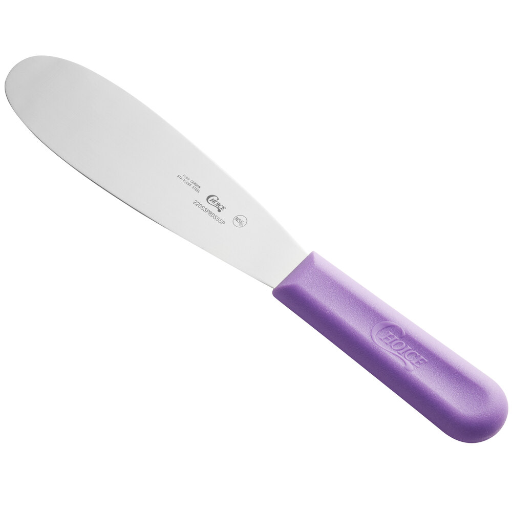 Choice 5 1/2" Smooth Stainless Steel Sandwich Spreader with Purple Allergen-Free Polypropylene Handle