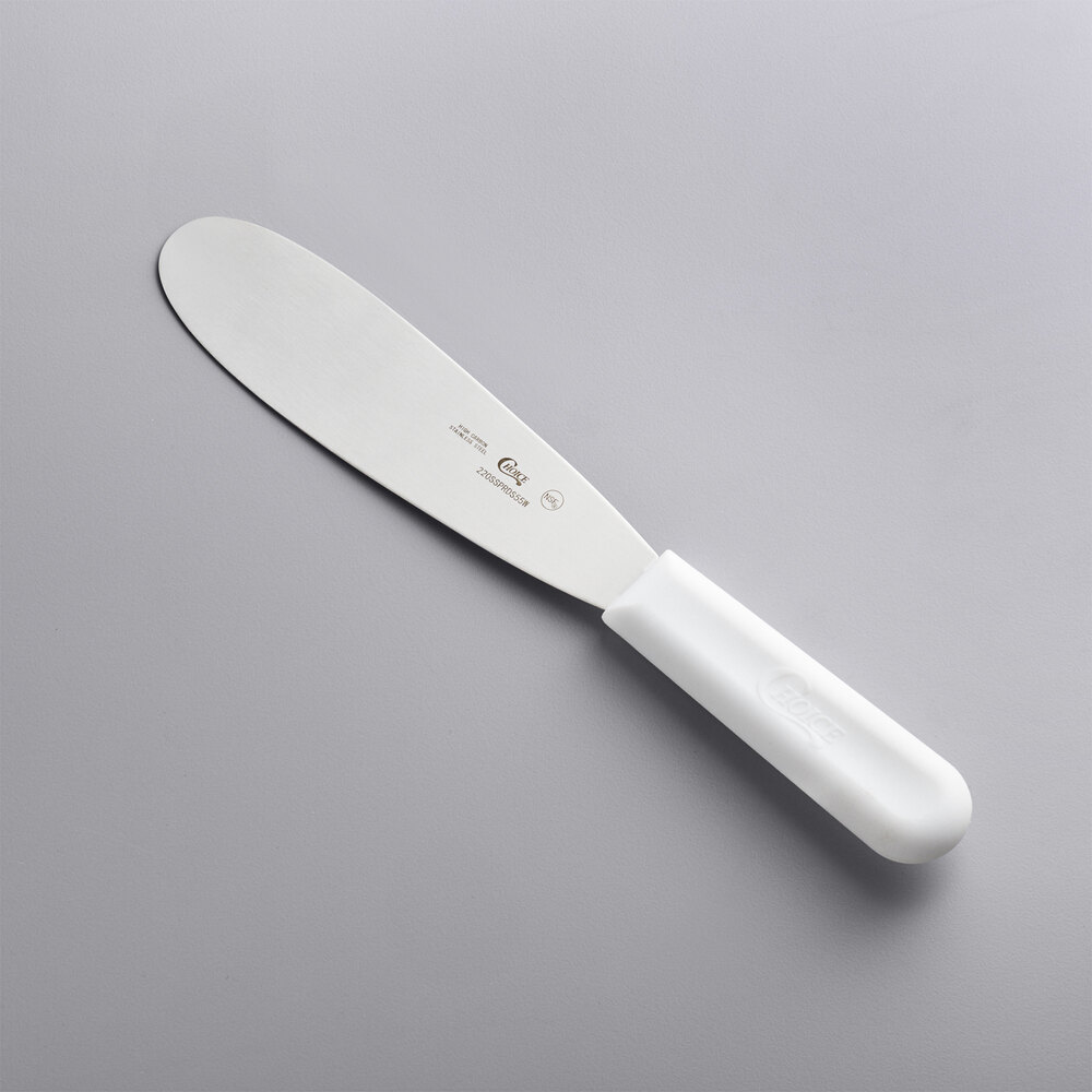 Choice 5 1/2" Smooth Stainless Steel Sandwich Spreader with White Polypropylene Handle