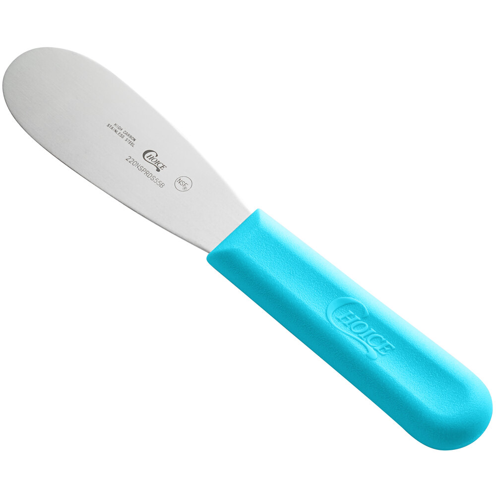Choice 5 1/2" Smooth Stainless Steel Sandwich Spreader with Neon Blue Polypropylene Handle
