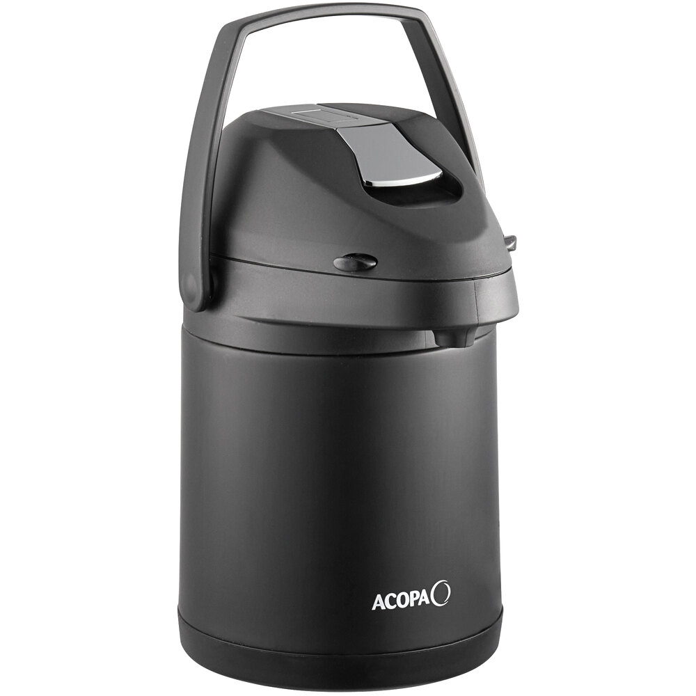 Acopa 2.2 Liter Stainless Steel Lined Matte Black Airpot with Metal Lever