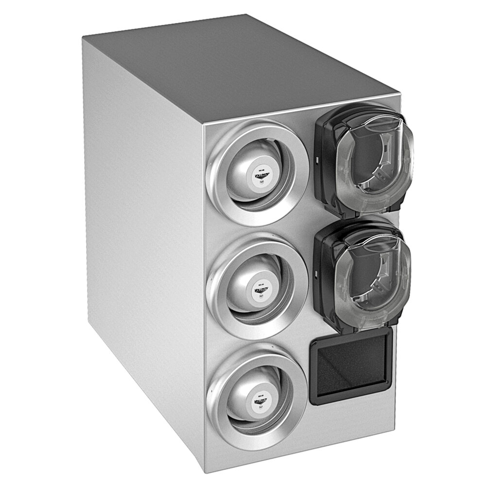 Vollrath K58842 Stainless Steel 3-Slot 8 - 44 oz. Countertop Cup Dispenser Cabinet with 2 LidSaver® 3 Dispensers and 1 Straw Pocket