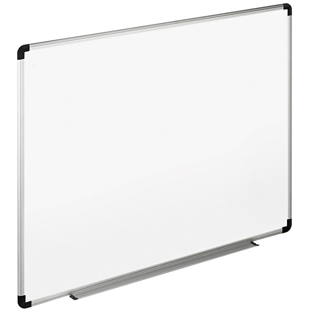 Universal UNV43723 36" x 24" White Melamine Dry Erase Board with Aluminum Frame and Black Plastic Corners