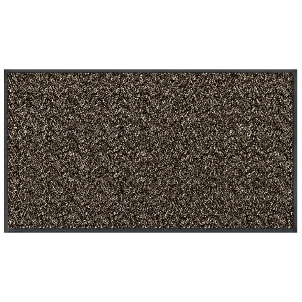 Lavex Chevron Rib 2' x 3' Brown Antimicrobial PET Fiber Indoor Entrance Mat - 3/8" Thick