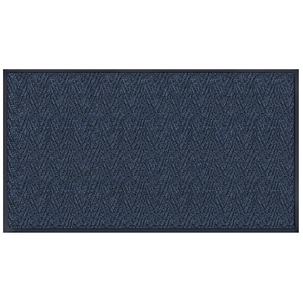 Lavex Chevron Rib 2' x 3' Blue Antimicrobial PET Fiber Indoor Entrance Mat - 3/8" Thick