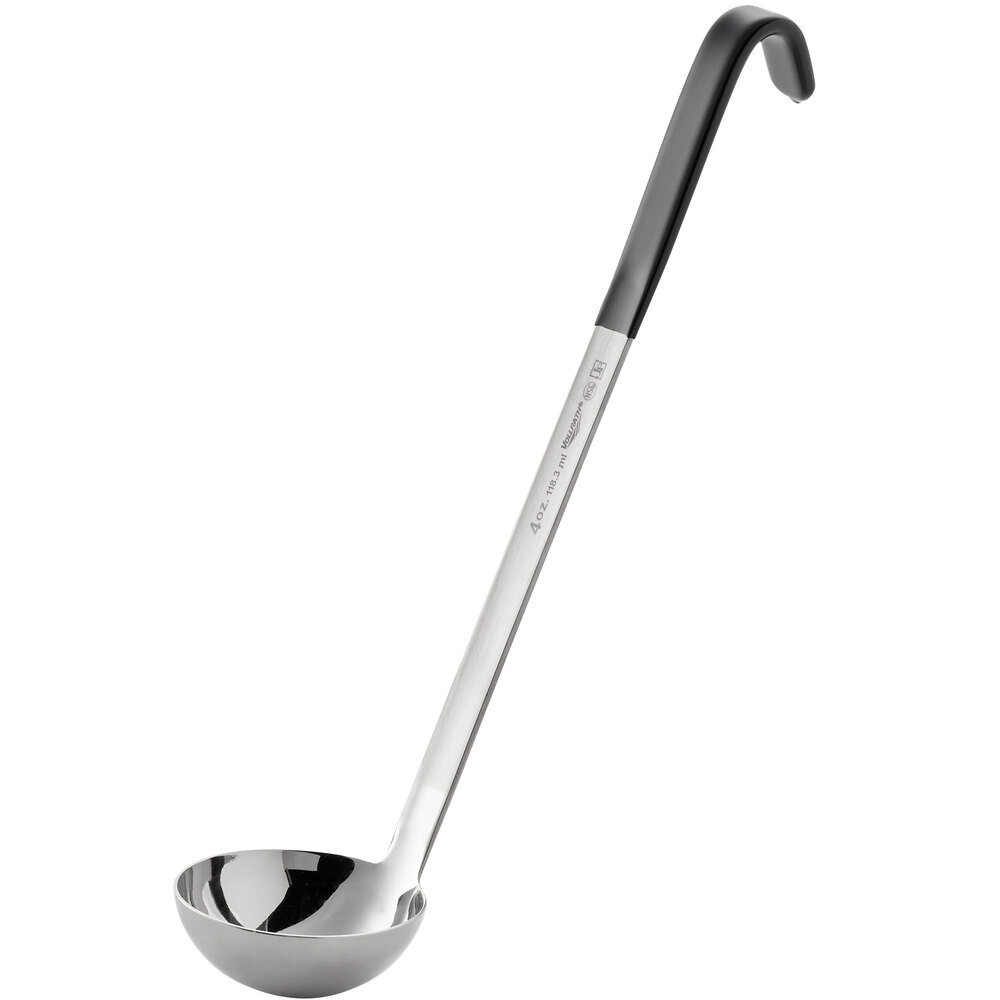 Vollrath 4980420 Jacob's Pride® 4 oz. One-Piece Stainless Steel Ladle with Black Kool-Touch® Handle