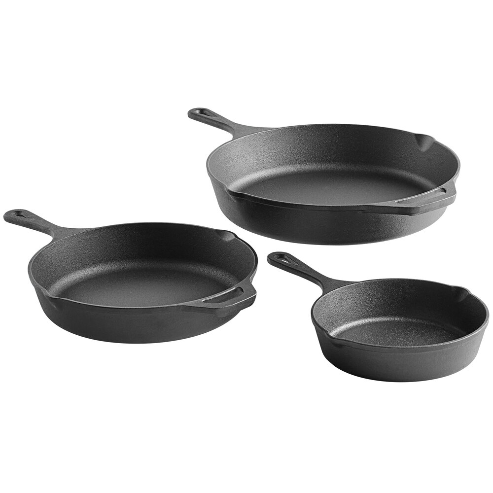 Choice 3-Piece Pre-Seasoned Cast Iron Skillet Set - Includes 8", 10 1/4", and 12" Skillets