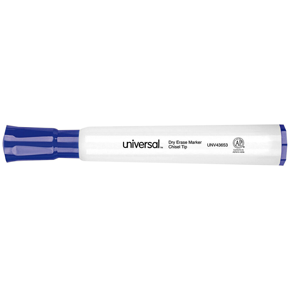 Universal UNV43653 Blue Chisel Tip Desk Style Dry Erase Marker - 12/Pack