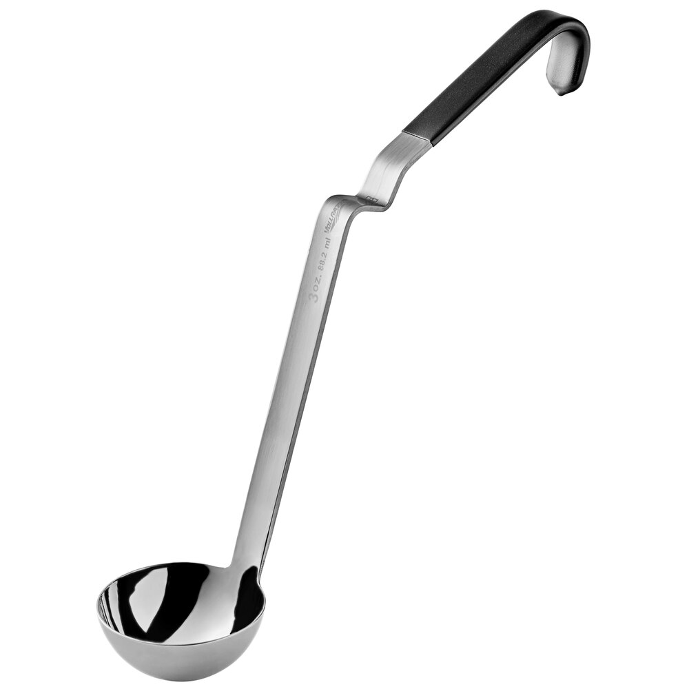 Vollrath 4980322 Jacob's Pride® 3 oz. One-Piece Stainless Steel Ladle with Ergo Grip Black Kool-Touch® Handle