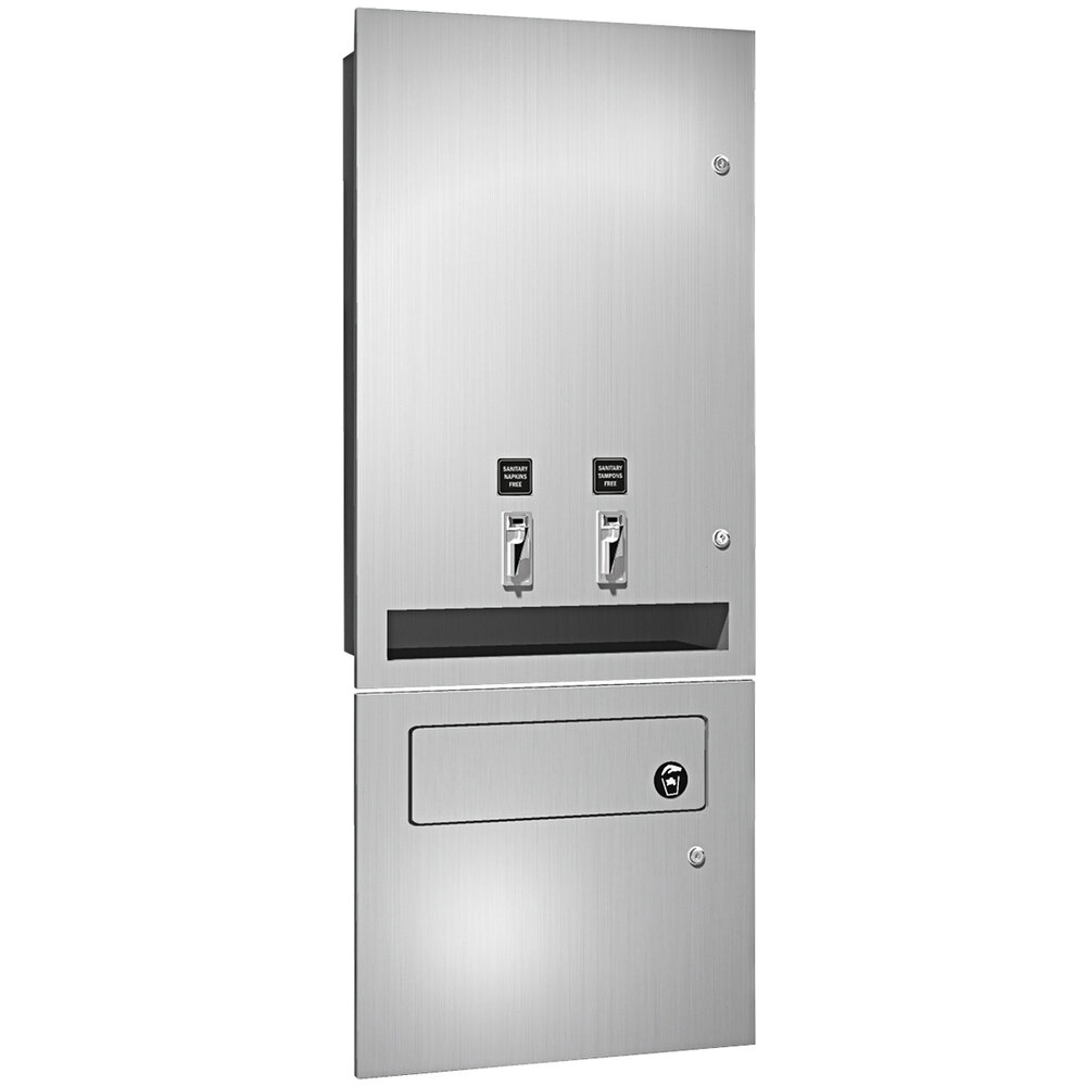 American Specialties, Inc. 10-04684-TM-F Recessed No Coin Dual Sanitary Napkin / Tampon Dispenser with Disposal Bin