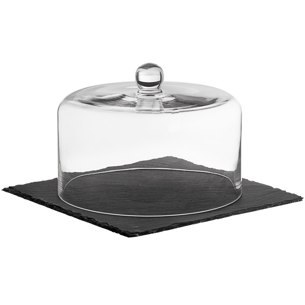 Acopa 12" Square Black Slate Tray with 9 1/2" Glass Dome and Soapstone Chalk