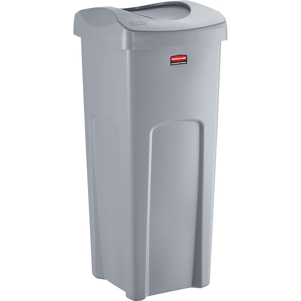 Rubbermaid® 6903569GYKIT Untouchable 92 Qt. / 23 Gallon Gray Square Trash Can with Drop Shot Lid
