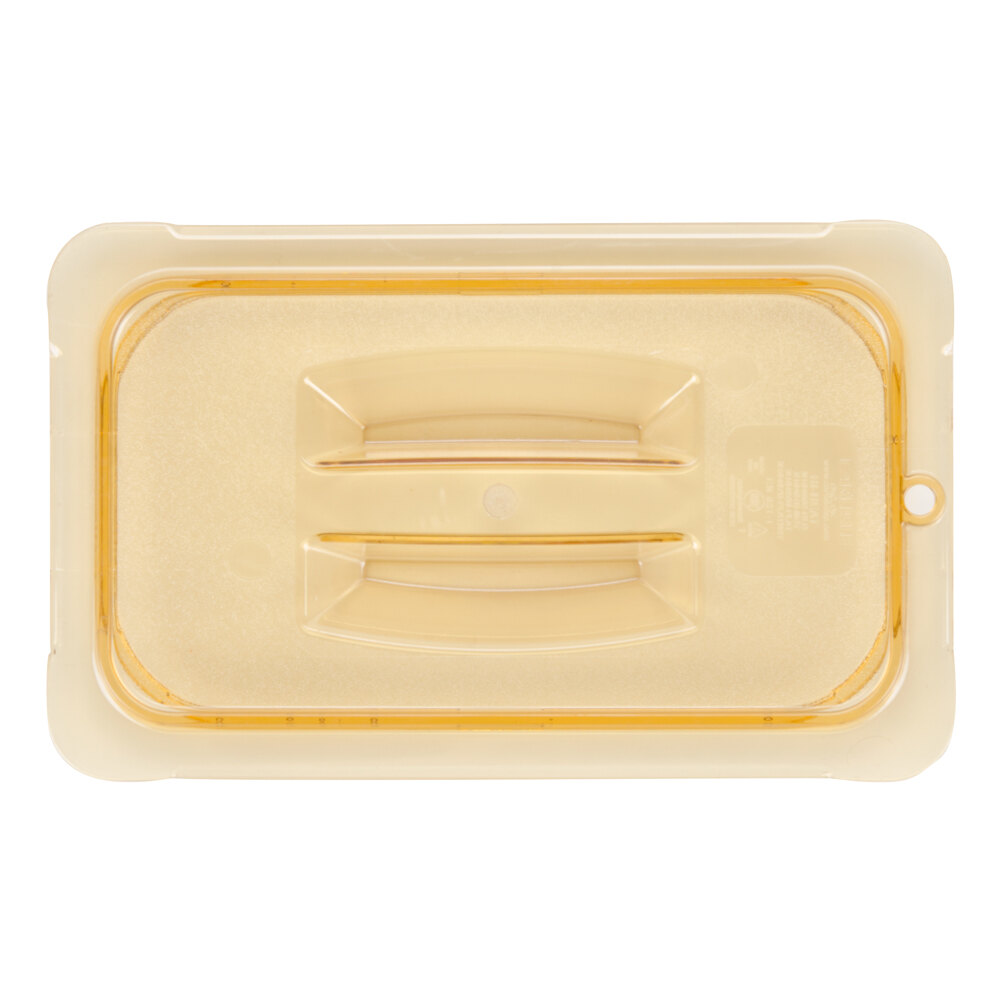 Carlisle 10490U13 StorPlus 1/4 Size Amber Universal High Heat Handled Lid