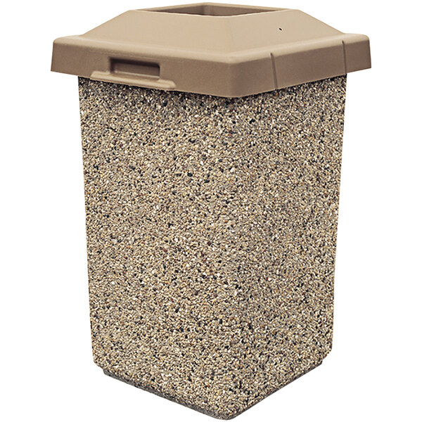 Wausau Tile TF1010 30 Gallon Concrete Square Trash Can with Plastic Pitch-In Lid