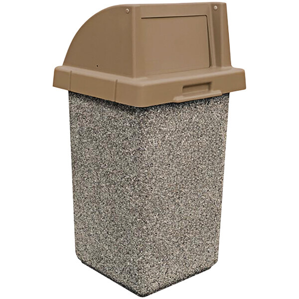 Wausau Tile TF1015 30 Gallon Concrete Square Trash Can with Plastic Push-Door Lid