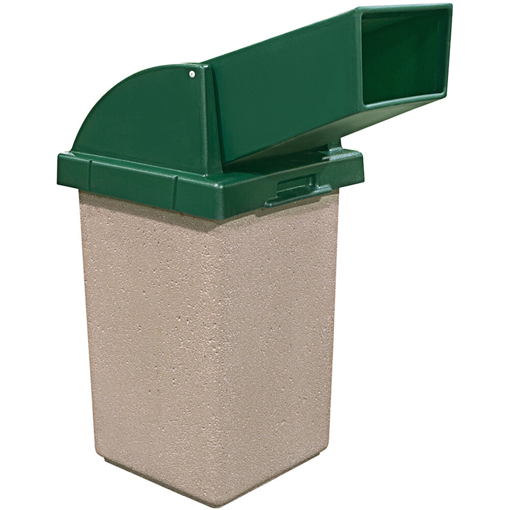 Wausau Tile TF1021 30 Gallon Concrete Square Trash Can with Plastic Drive-Up Lid