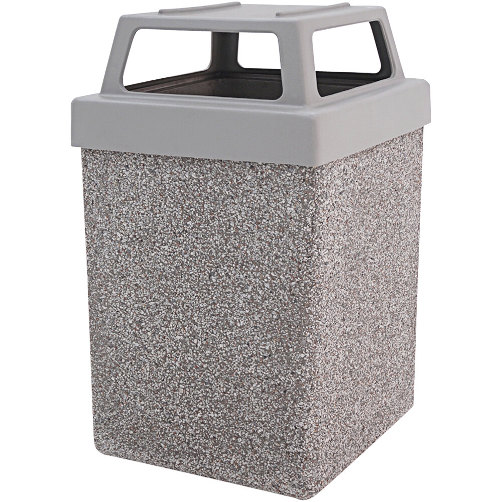 Wausau Tile TF1040 53 Gallon Concrete Square Trash Can with Plastic Four-Way Lid