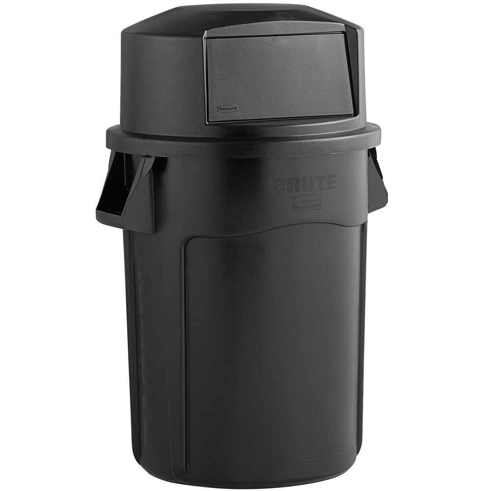 Rubbermaid® BRUTE 44 Gallon Black Executive Trash Can with Black Round Dome Top