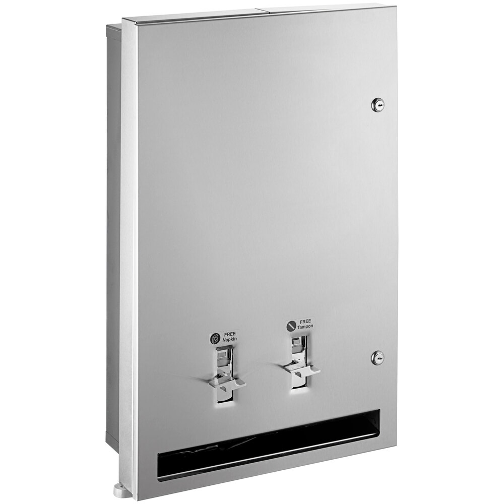 American Specialties, Inc. 10-0468-2-F Semi-Recessed No Coin Dual Sanitary Napkin / Tampon Dispenser