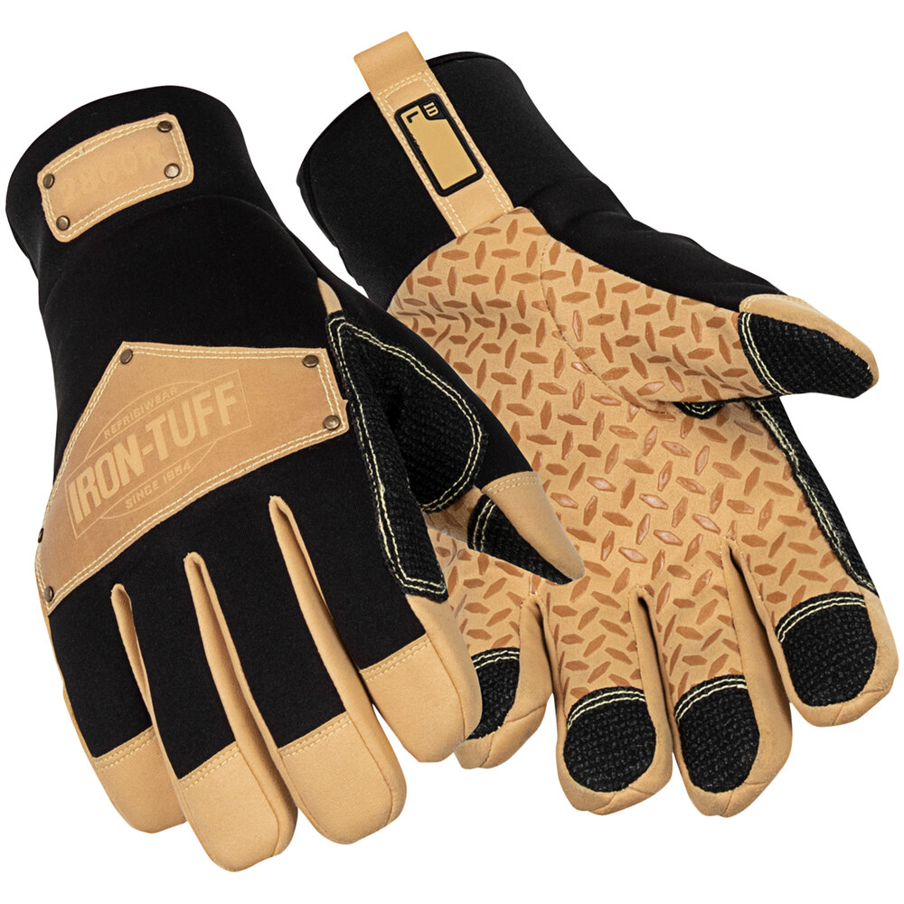 RefrigiWear 2860RGBKLAR Two-Tone Gold / Black Insulated Iron-Tuff Leather Gloves - Large - Pair