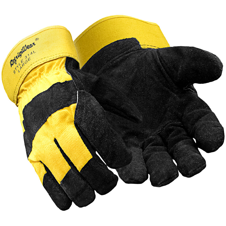 RefrigiWear 0314RGBKLAR Gold / Black Cowhide and Canvas Insulated Glove - Large