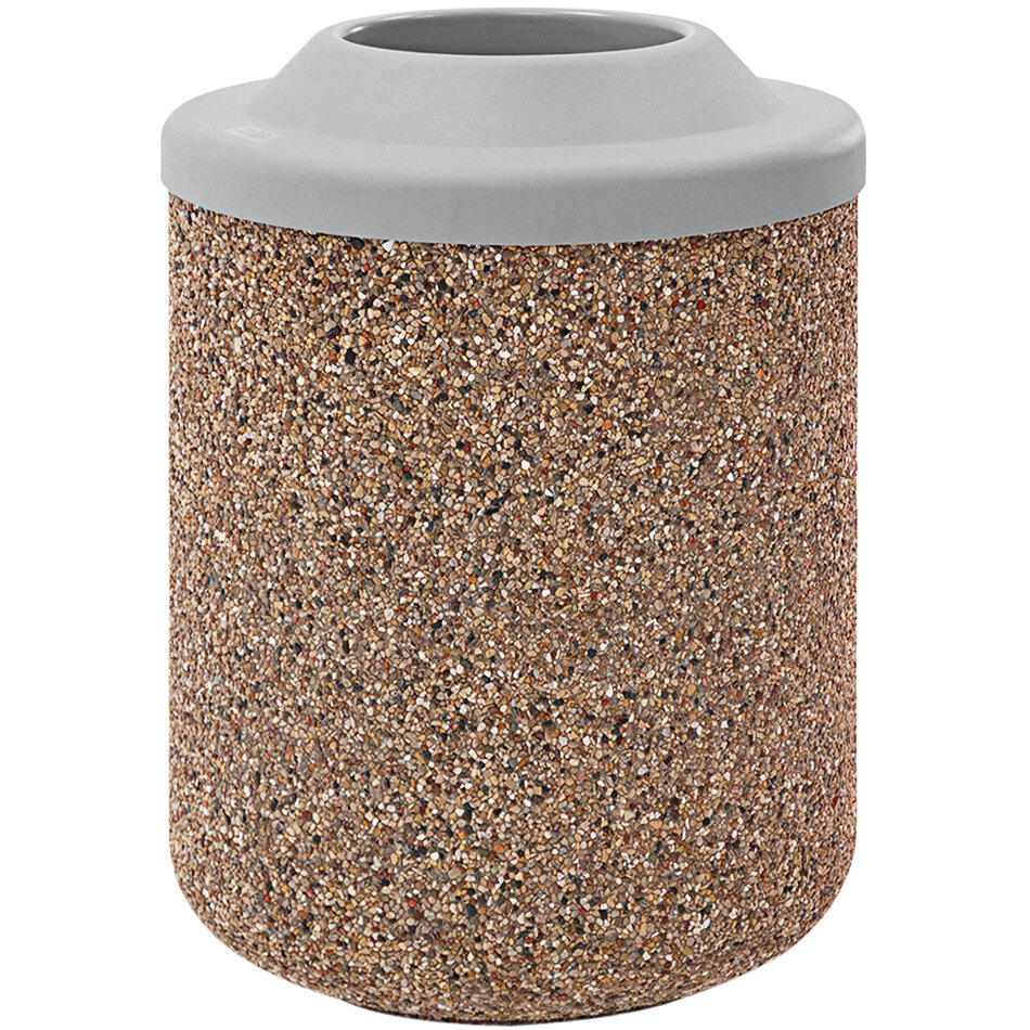Wausau Tile TF1160 42 Gallon Concrete Round Trash Can with Plastic Pitch-In Lid
