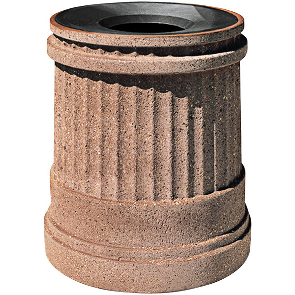 Wausau Tile TF1190 Deerfield 31 Gallon Concrete Round Trash Can with Aluminum Funnel Top