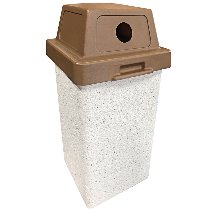 Wausau Tile TF1012 30 Gallon Concrete Square Recycling Bin with Plastic Side Hole Dome Lid