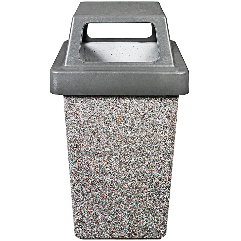 Wausau Tile TF1016 30 Gallon Concrete Square Trash Can with Plastic 4-Way Lid