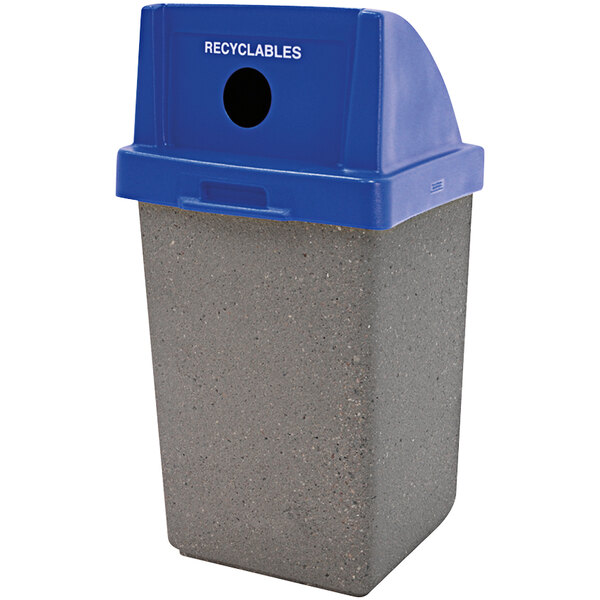Wausau Tile Colonial TF1028 30 Gallon Concrete Square Recycling Bin with Plastic Side Hole Dome Lid