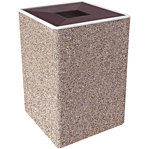 Wausau Tile Colonial TF1031 44 Gallon Concrete Square Trash Can with Aluminum Pitch-In Lid